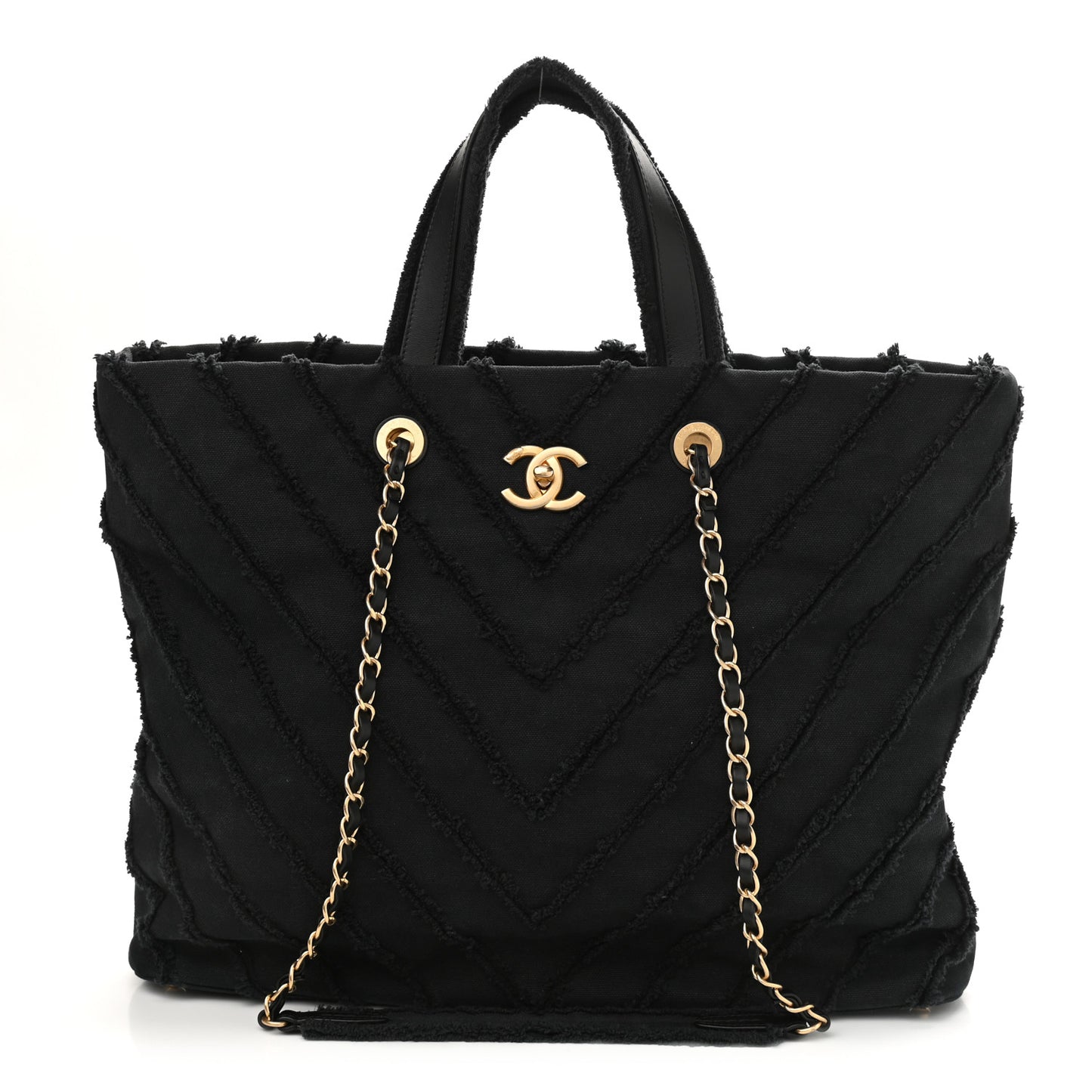 Canvas Chevron Cuba Patchwork Shopper Tote Black