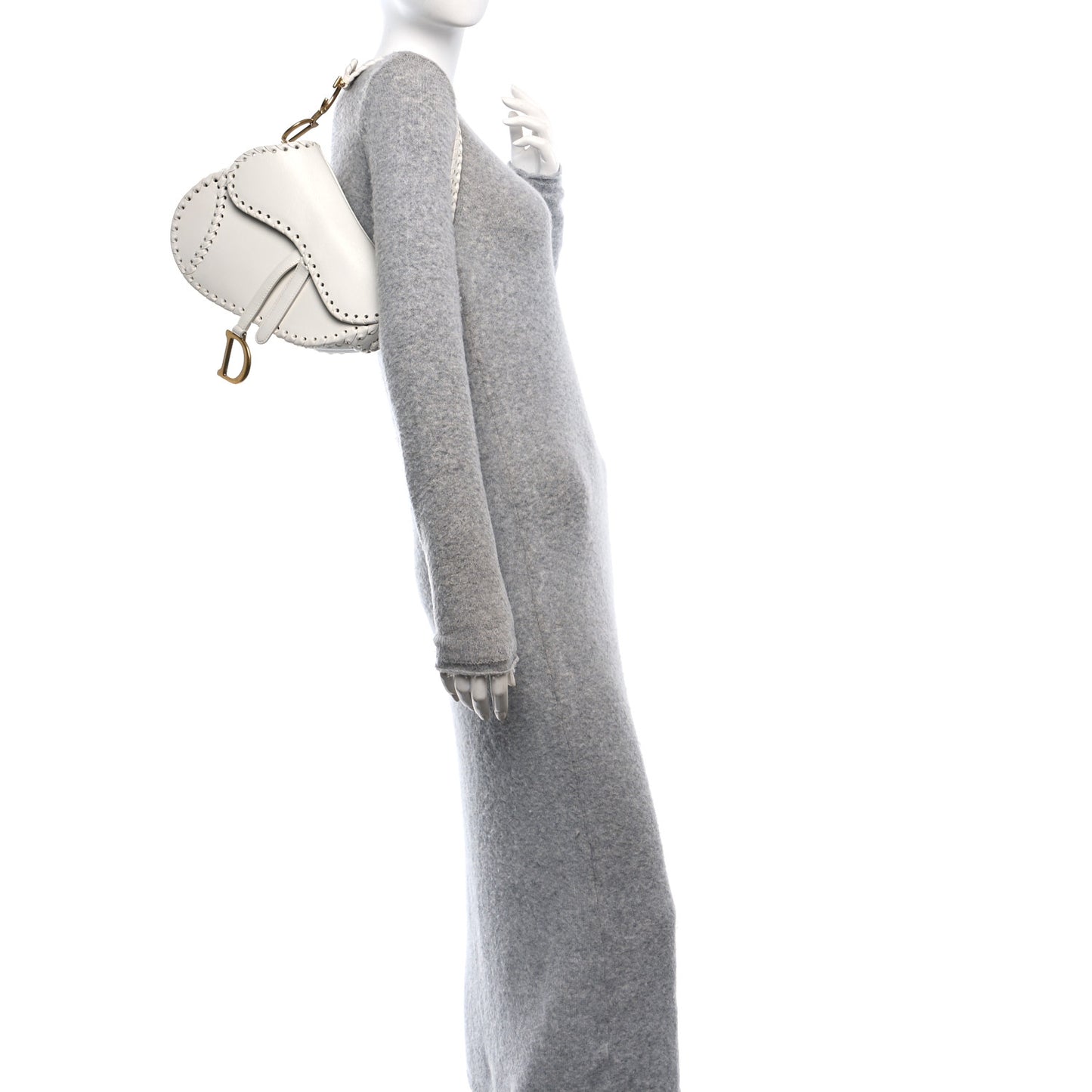 Calfskin Braided Saddle Bag White