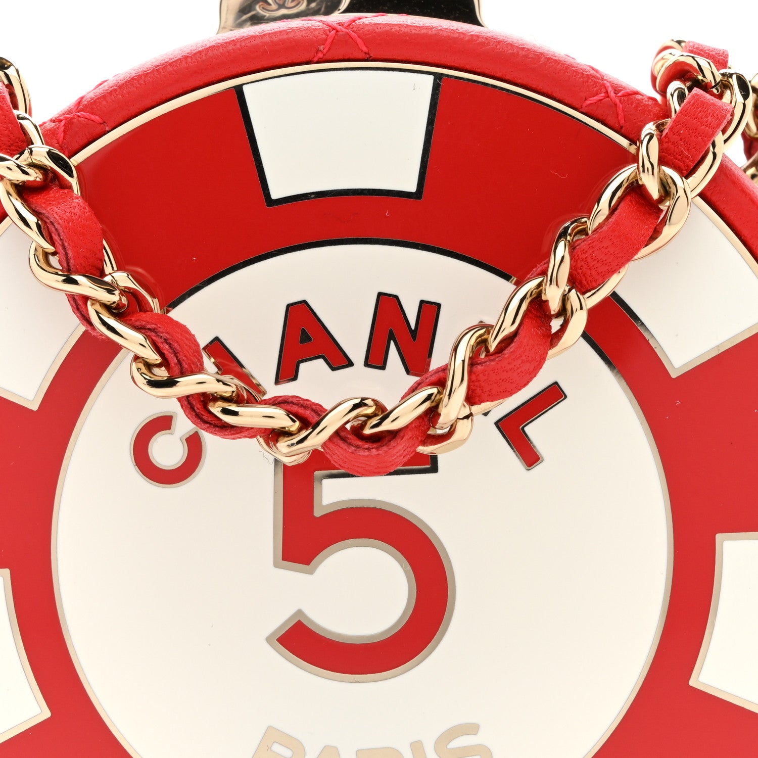 Chanel Lambskin Enamel Quilted Round Poker Chip Clutch With Chain Red White 8 of 10