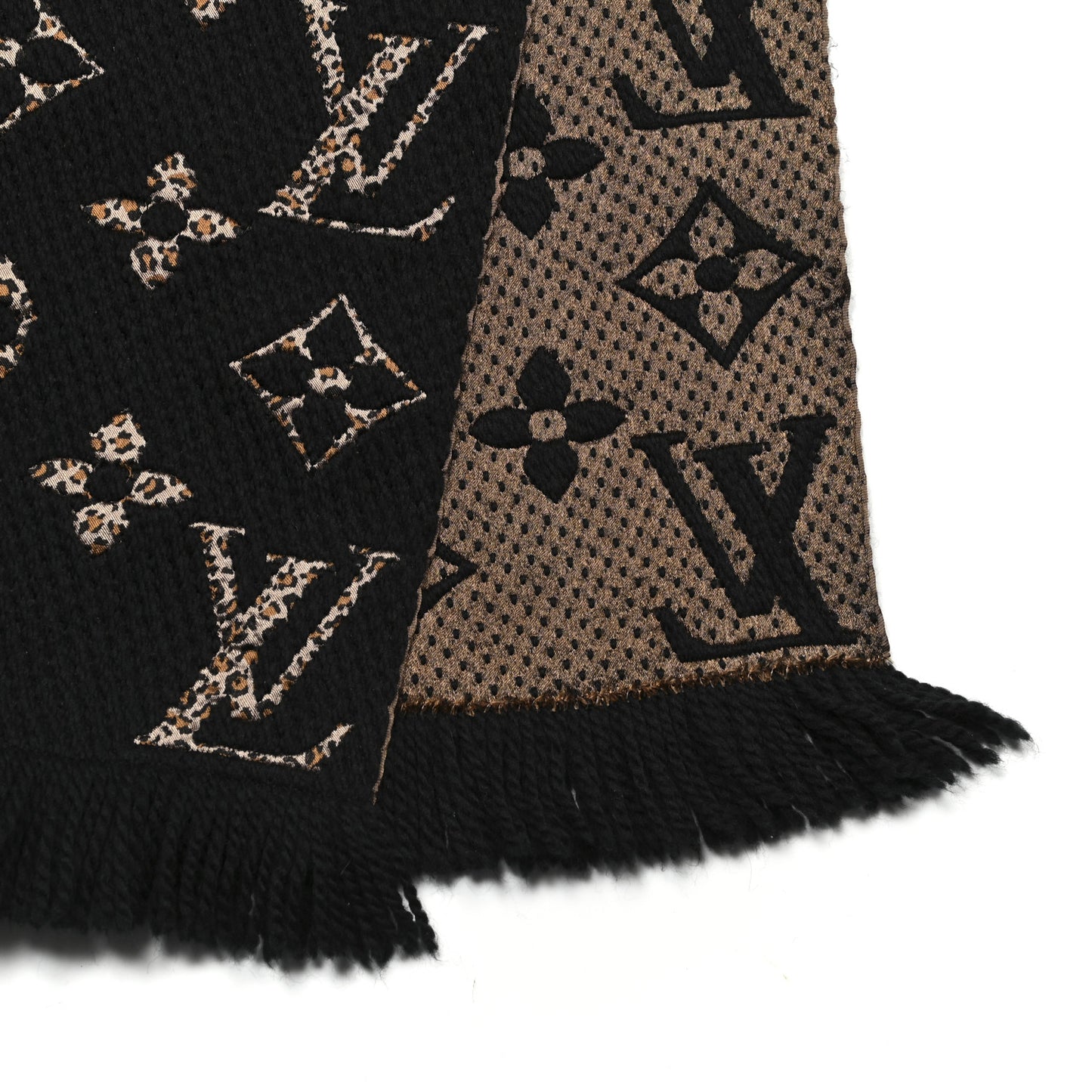 Wool Silk Monogram Giant Jungle Logomania Shine Scarf Black