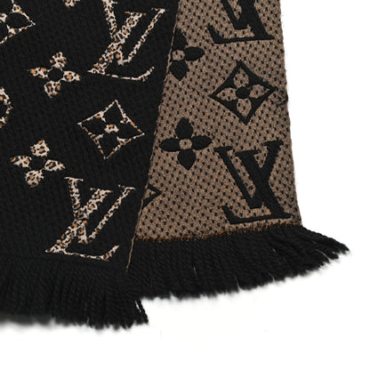 Louis Vuitton Wool Silk Monogram Giant Jungle Logomania Shine Scarf Black 3 of 4