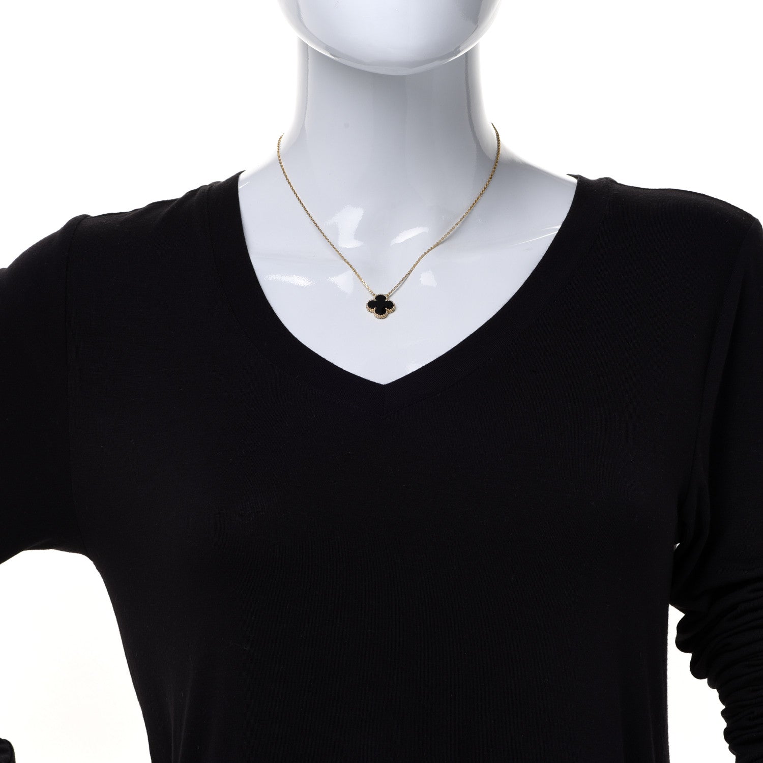 Van Cleef & Arpels 18K Yellow Gold Black Onyx Vintage Alhambra Pendant Necklace 2 of 5