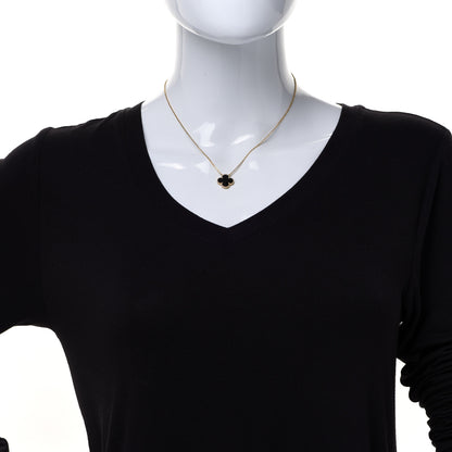 Van Cleef & Arpels 18K Yellow Gold Black Onyx Vintage Alhambra Pendant Necklace 2 of 5