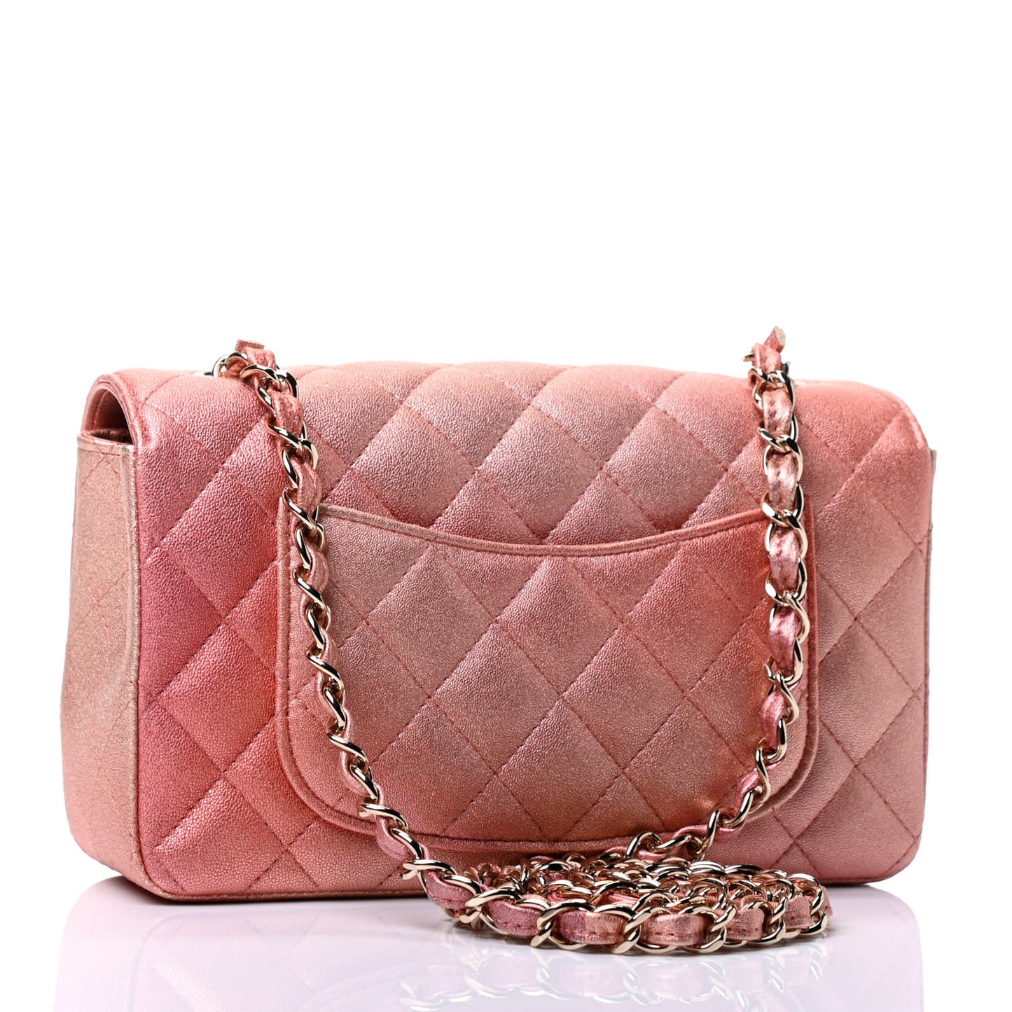 Metallic Lambskin Quilted Ombre Mini Rectangular Flap Pink