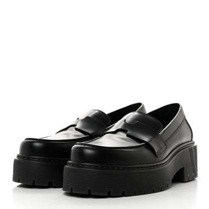 Hermes Glazed Calfskin Womens Hitch Loafers 37 Black 3 of 9