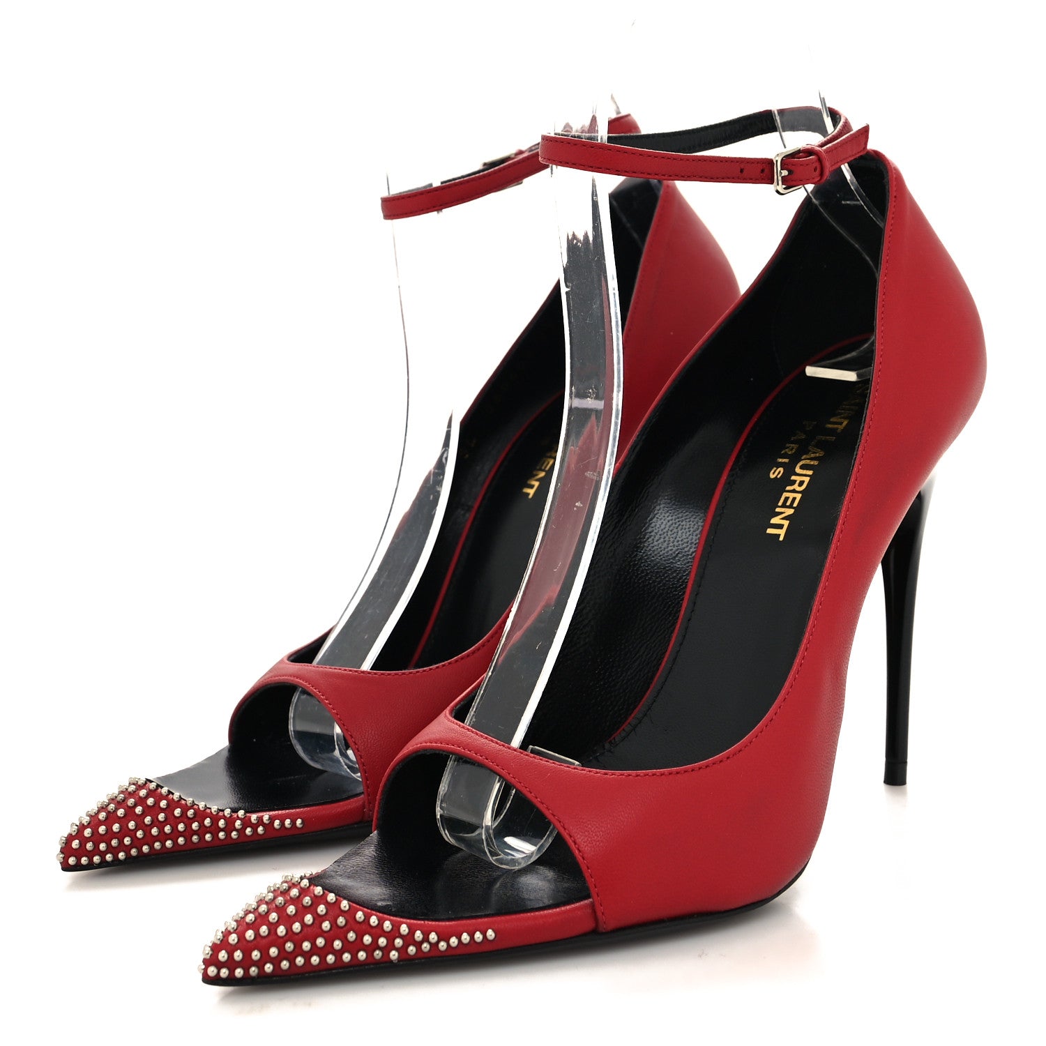 Saint Laurent Nappa Studded Palace 105 Open Toe Pumps 37 Rouge Eros 3 of 8
