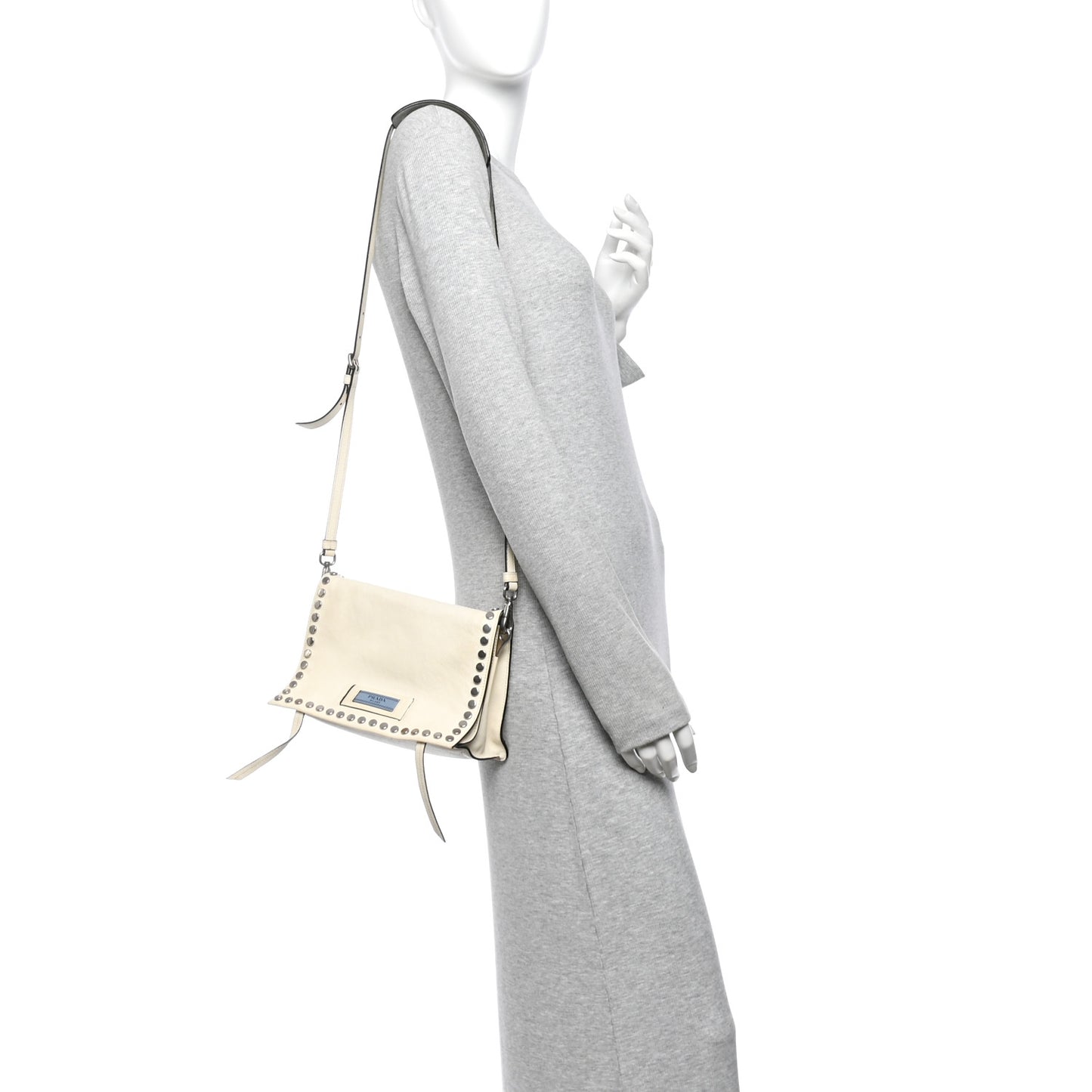 Glace Calf Studded Etiquette Flap Bianco Astra