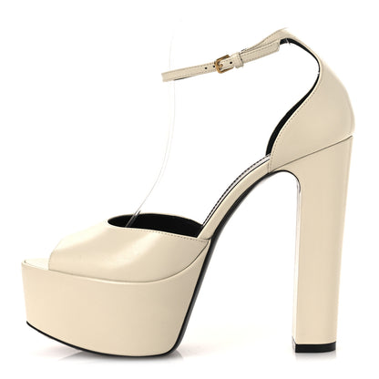 Saint Laurent Lambskin Jodie Platform Sandals 39.5 Pearl 1 of 11