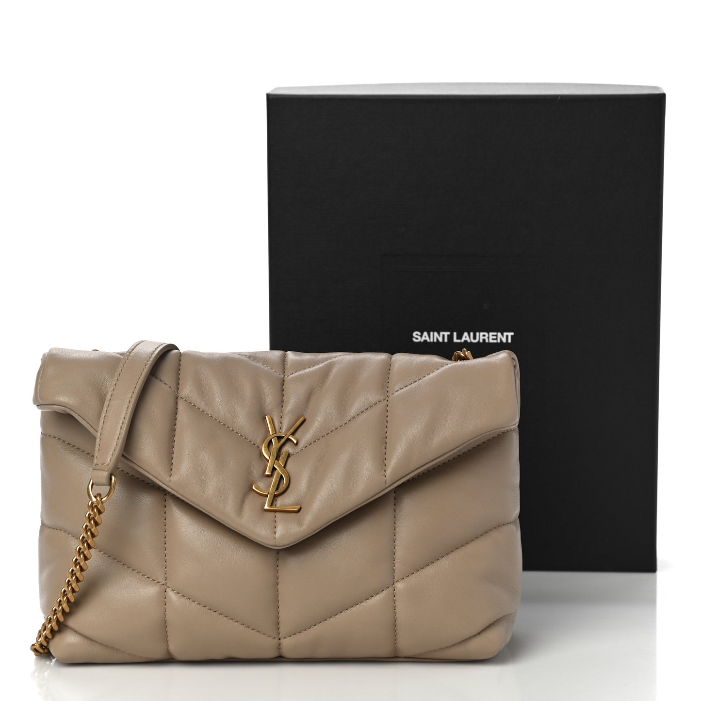 Lambskin Quilted Toy Loulou Puffer Monogram Chain Satchel Dark Beige