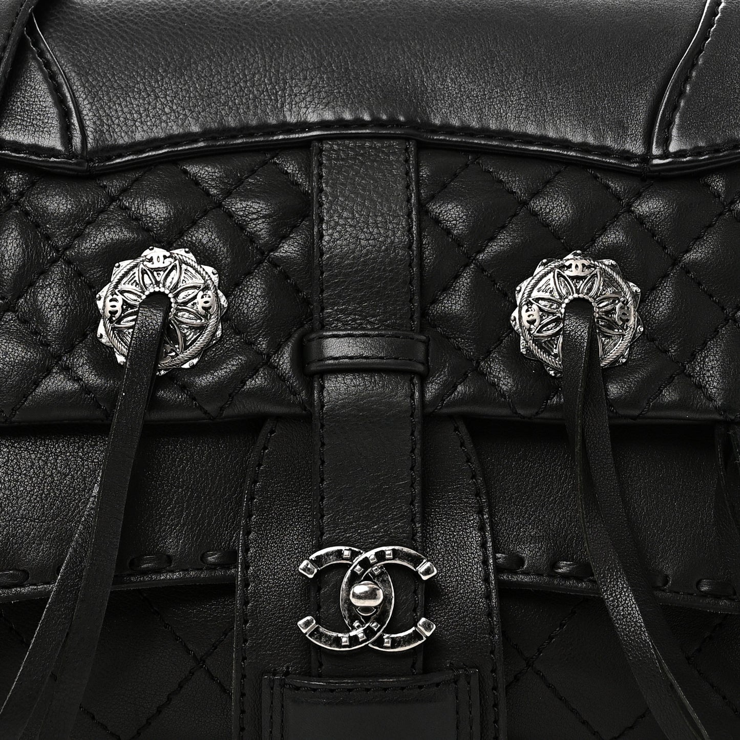 Goatskin Quilted Paris Dallas Saddle Bag Black
