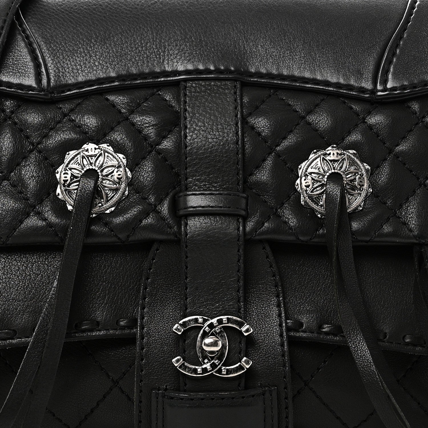 Chanel Goatskin Quilted Paris Dallas Saddle Bag Black 13 of 21