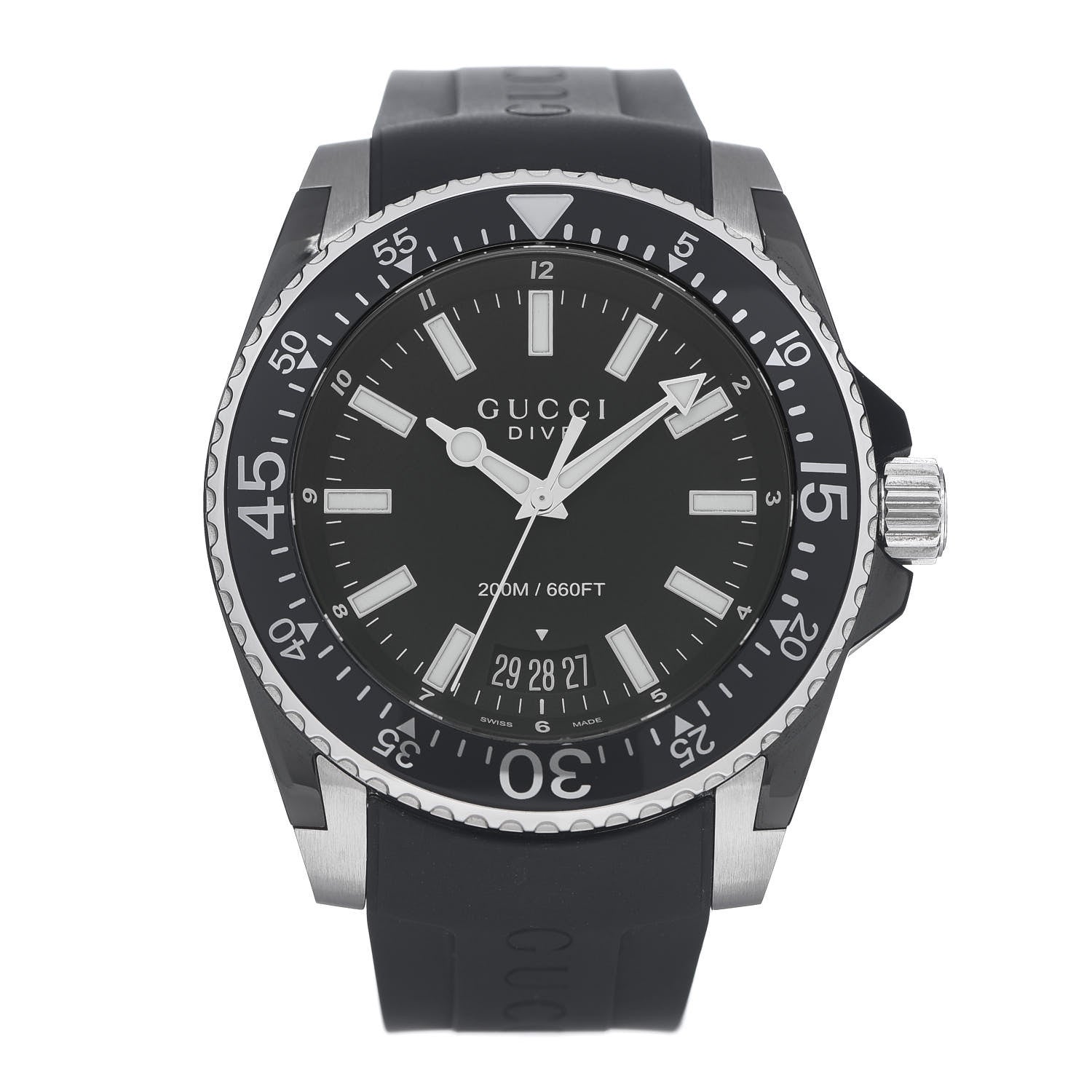 Gucci Stainless Steel Rubber 45mm Dive Quartz Watch Black 1 of 5