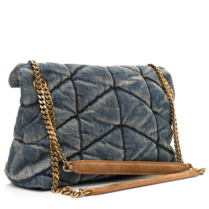 Saint Laurent Denim Quilted Small Loulou Puffer Monogram Chain Satchel Blue Cinnamon 3 of 9