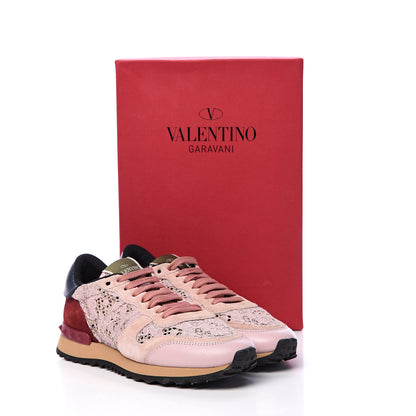 Valentino Garavani Macrame Lace Suede Womens Rockrunner Sneakers 36 Water Rose Multicolor 12 of 12