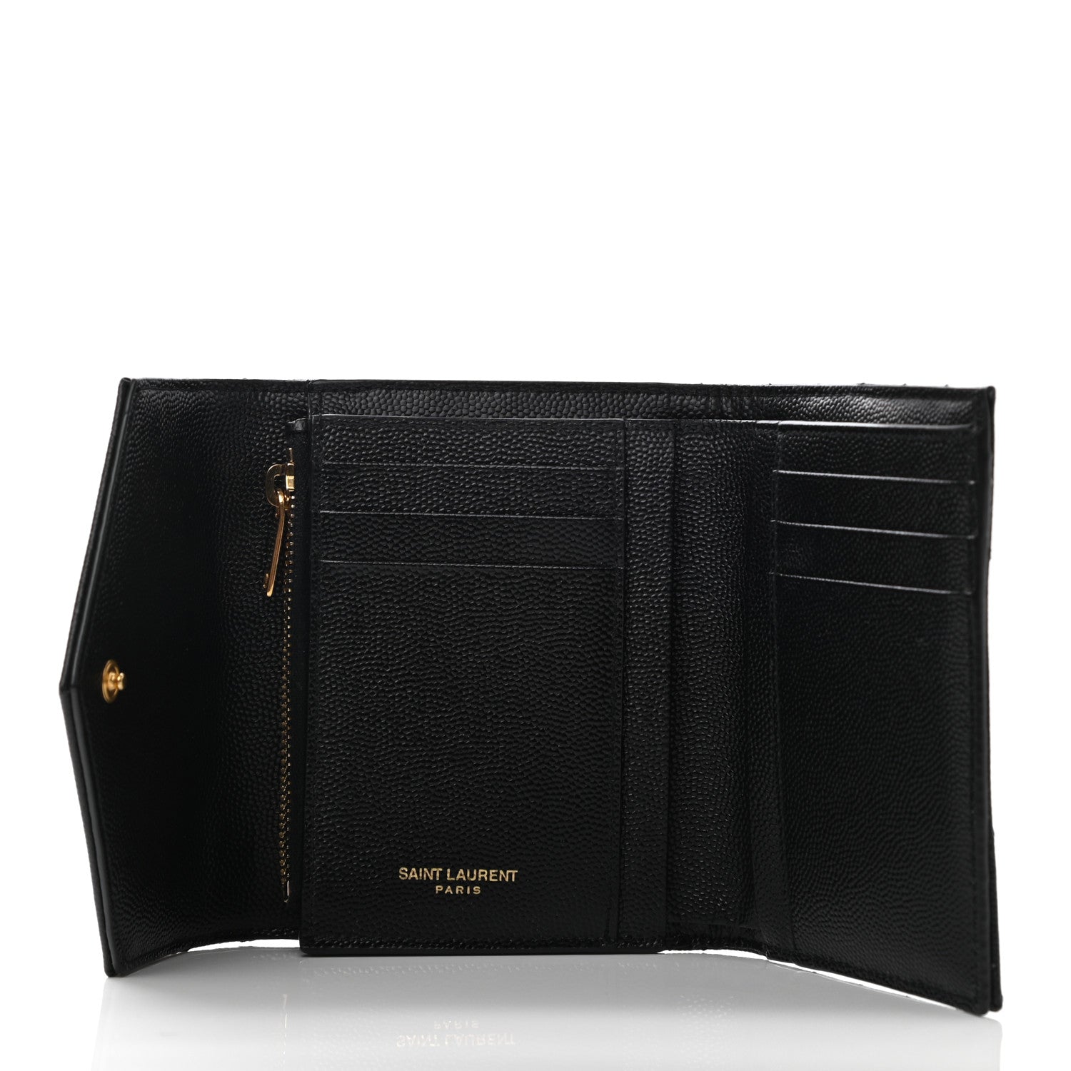 Saint Laurent Grain De Poudre Matelasse Chevron Monogram Compact Tri Fold Wallet Black 5 of 6