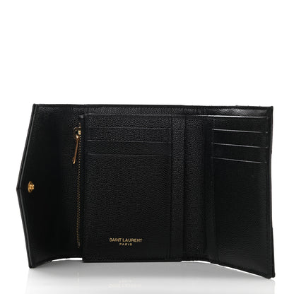 Saint Laurent Grain De Poudre Matelasse Chevron Monogram Compact Tri Fold Wallet Black 5 of 6