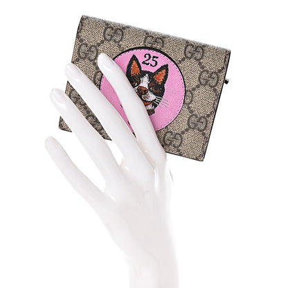 Gucci GG Supreme Monogram Bosco Patch Card Case Wallet Beige Malva Hibiscus Red 2 of 8