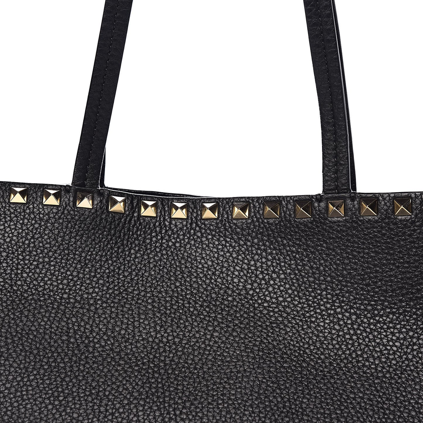 Grained Calfskin Rockstud Shoulder Tote Black
