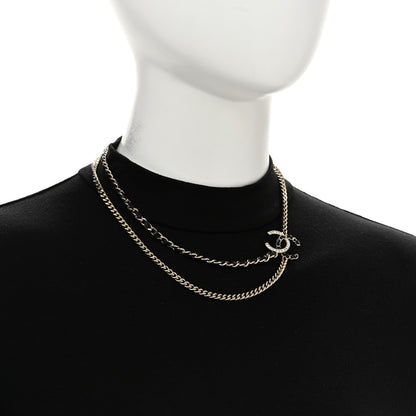 Chanel Metal Calfskin Crystal CC Chain Necklace Black Gold 2 of 7