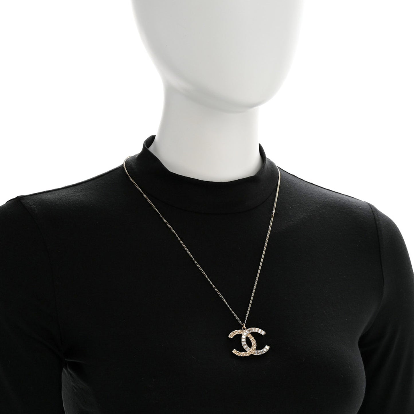 Baguette Crystal Quilted CC Pendant Necklace Gold
