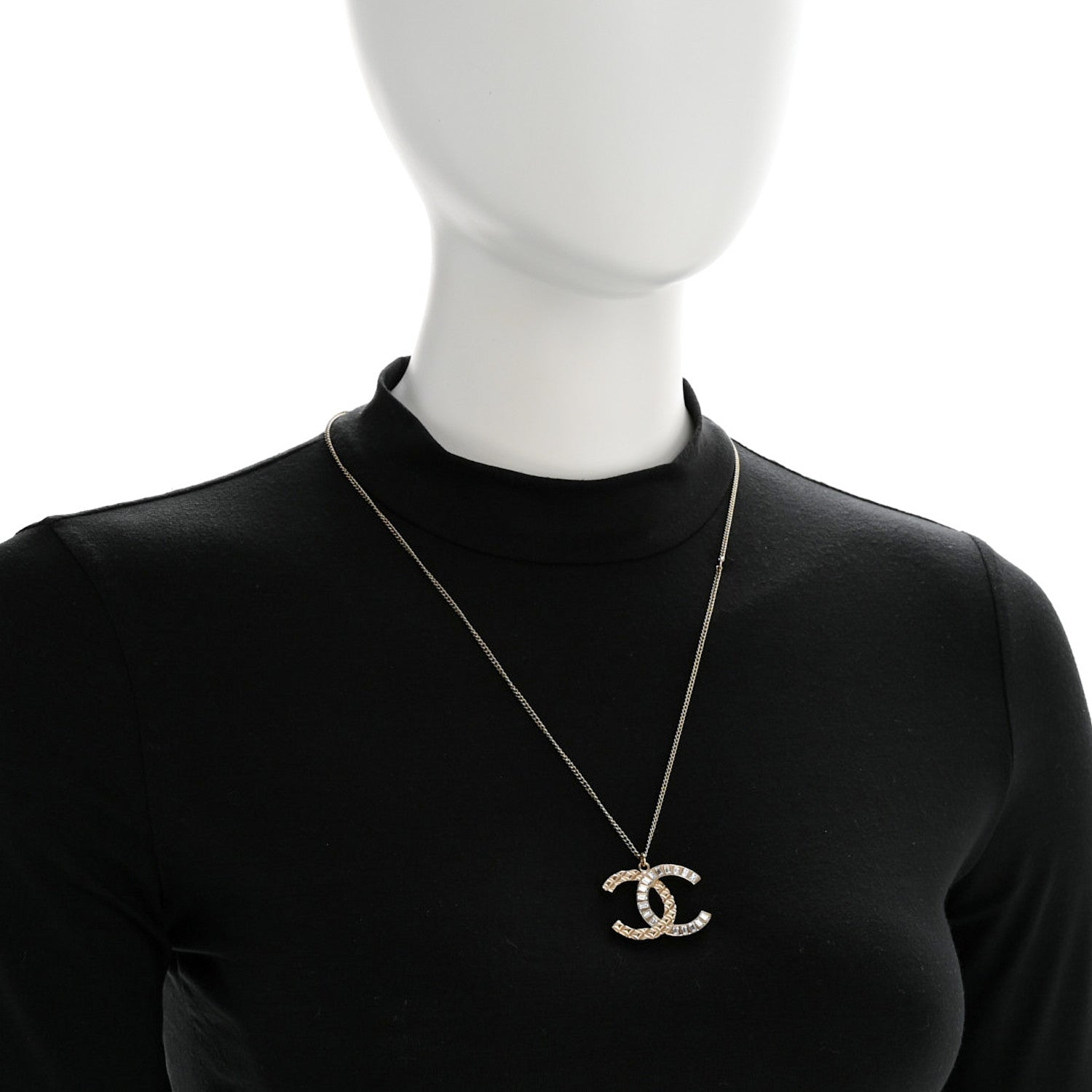 Chanel Baguette Crystal Quilted CC Pendant Necklace Gold 2 of 6