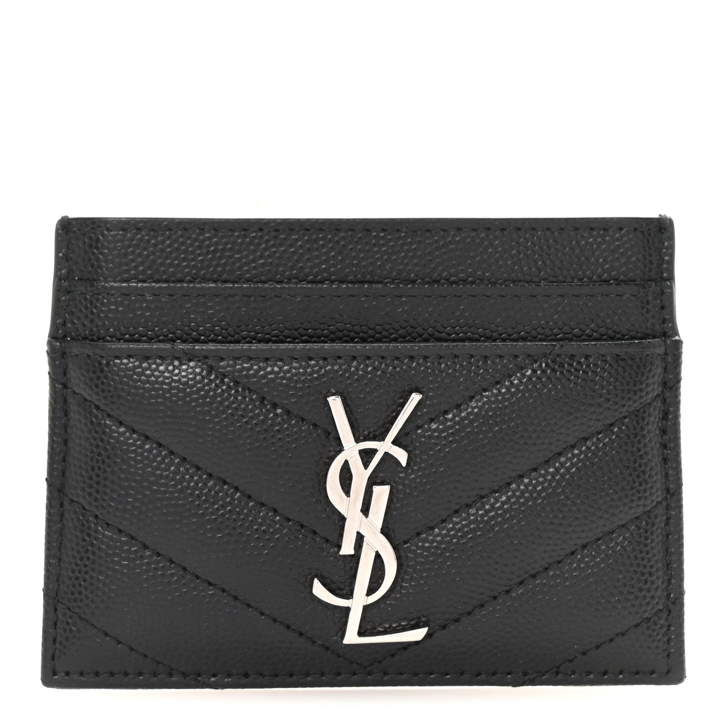 Saint Laurent Grain De Poudre Matelasse Chevron Monogram Credit Card Case Black 1 of 8