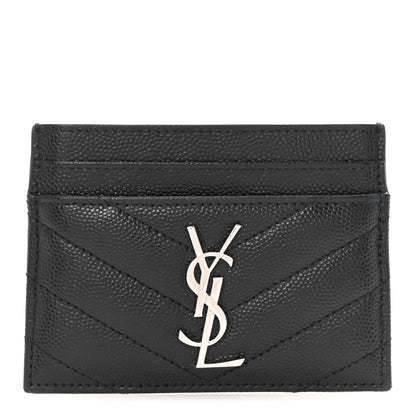 Saint Laurent Grain De Poudre Matelasse Chevron Monogram Credit Card Case Black 1 of 8