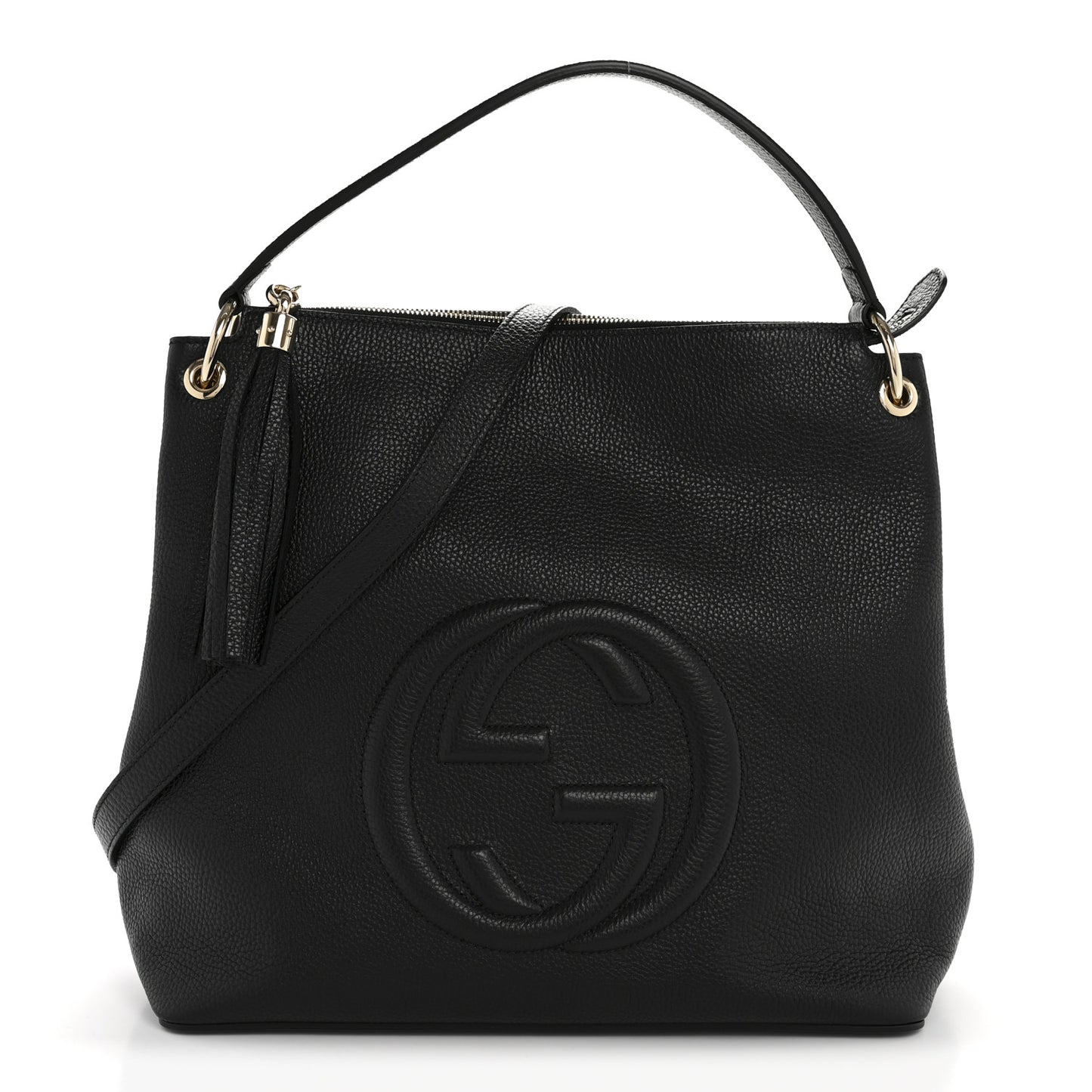 Pebbled Calfskin Large Soho Hobo Black