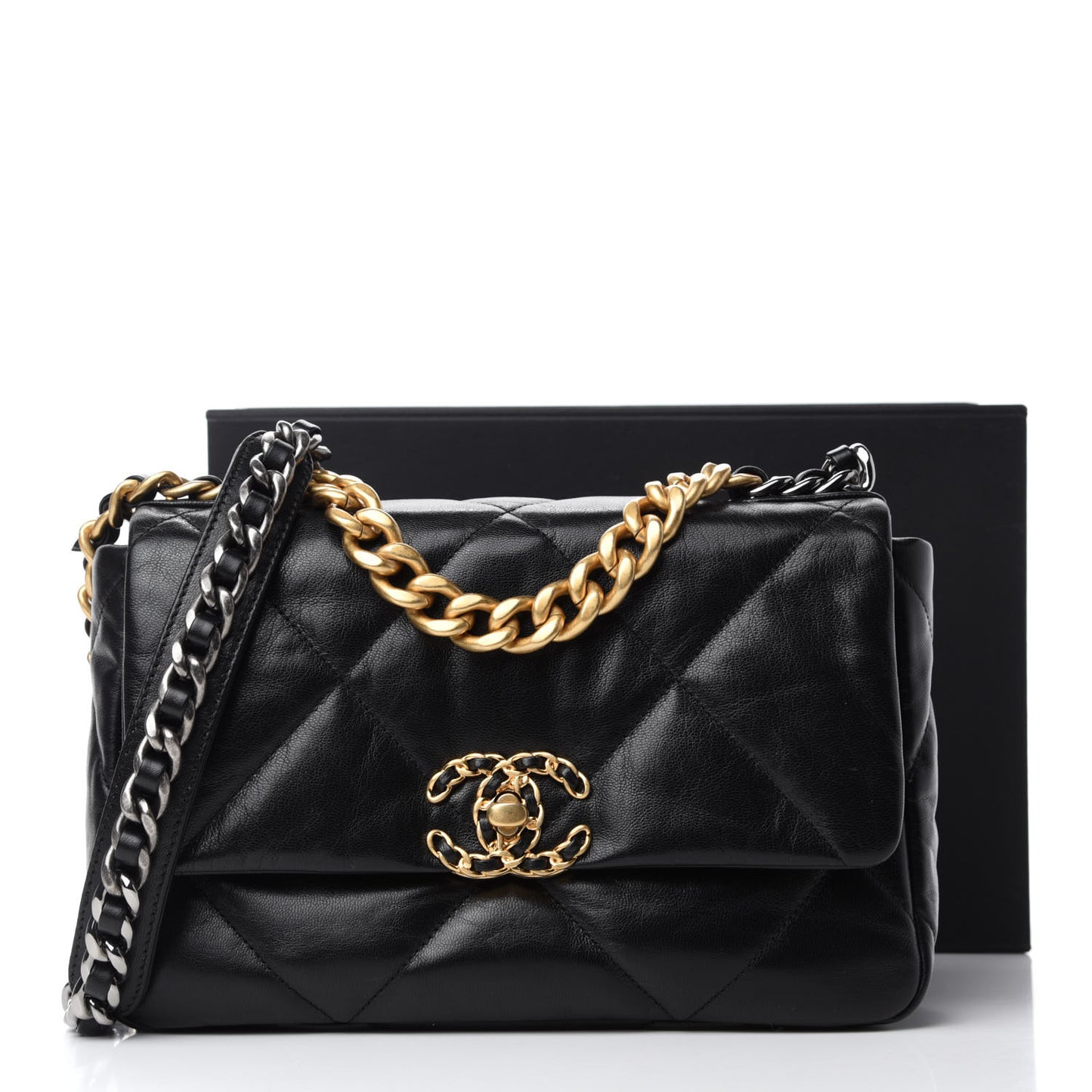 Goatskin Quilted Medium Chanel 19 Flap Black