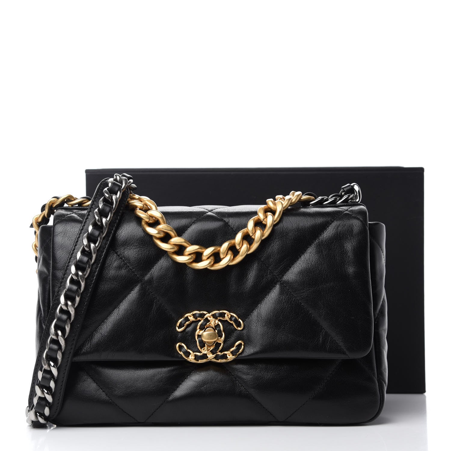 Chanel Goatskin Quilted Medium Chanel 19 Flap Black 11 of 11