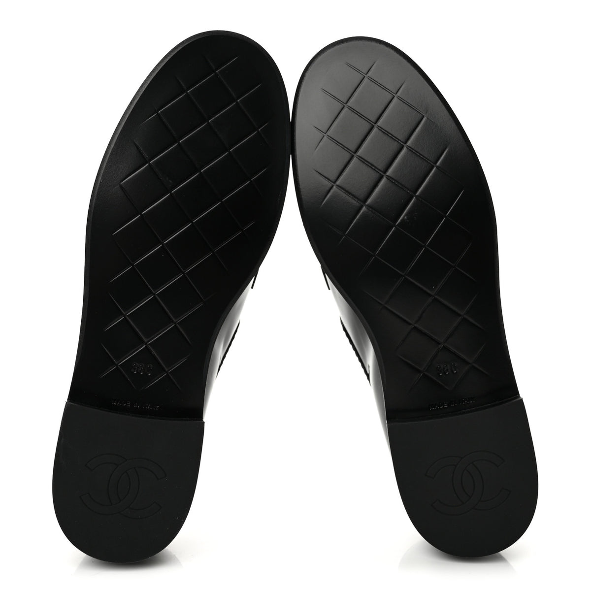 Patent Quilted CC Turnlock Loafers 38 Black
