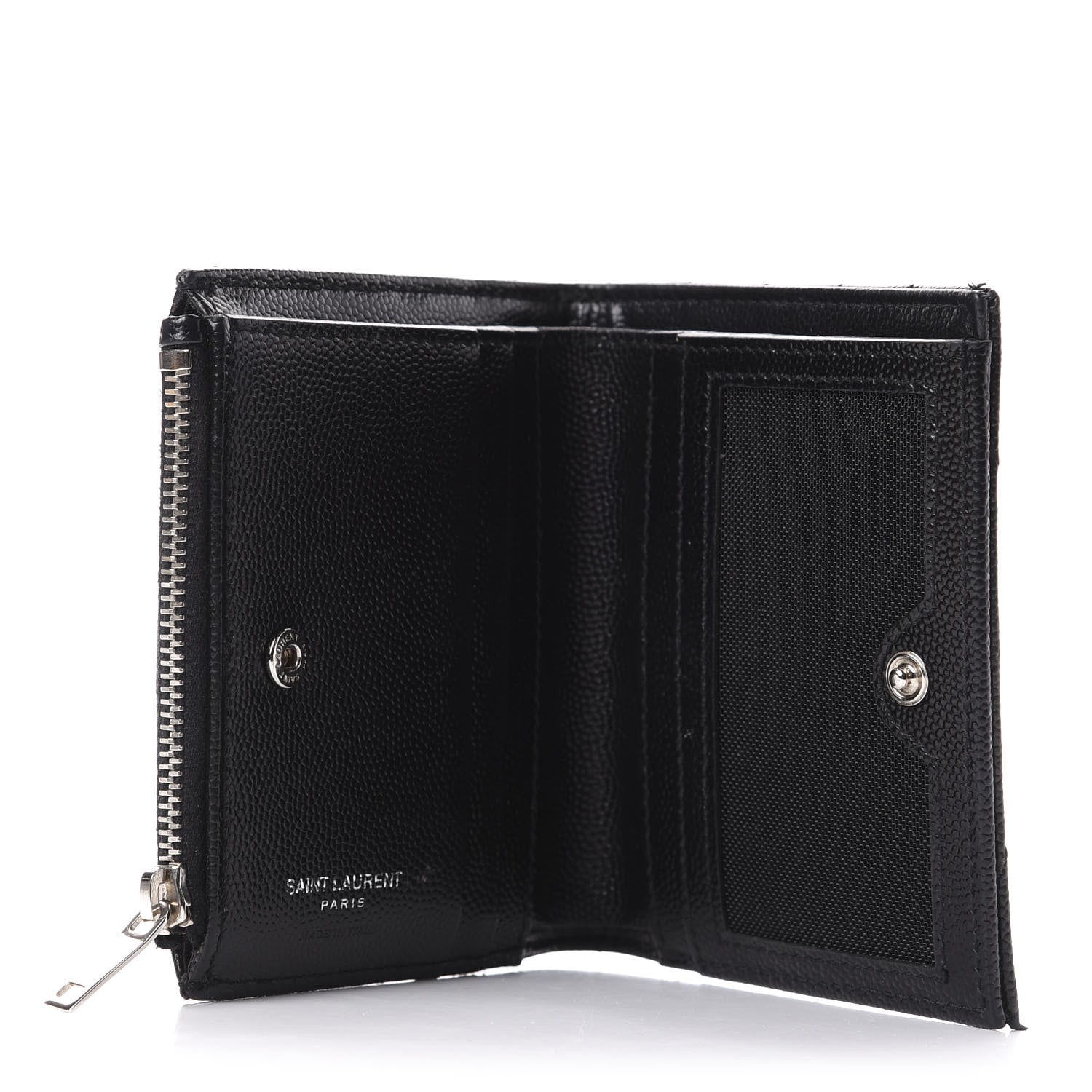 Saint Laurent Grain De Poudre Matelasse Chevron Monogram Zipped Card Case Black 5 of 8