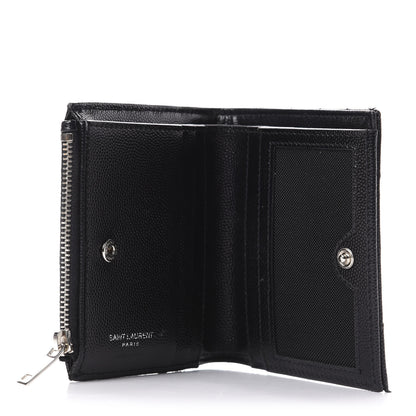 Saint Laurent Grain De Poudre Matelasse Chevron Monogram Zipped Card Case Black 5 of 8