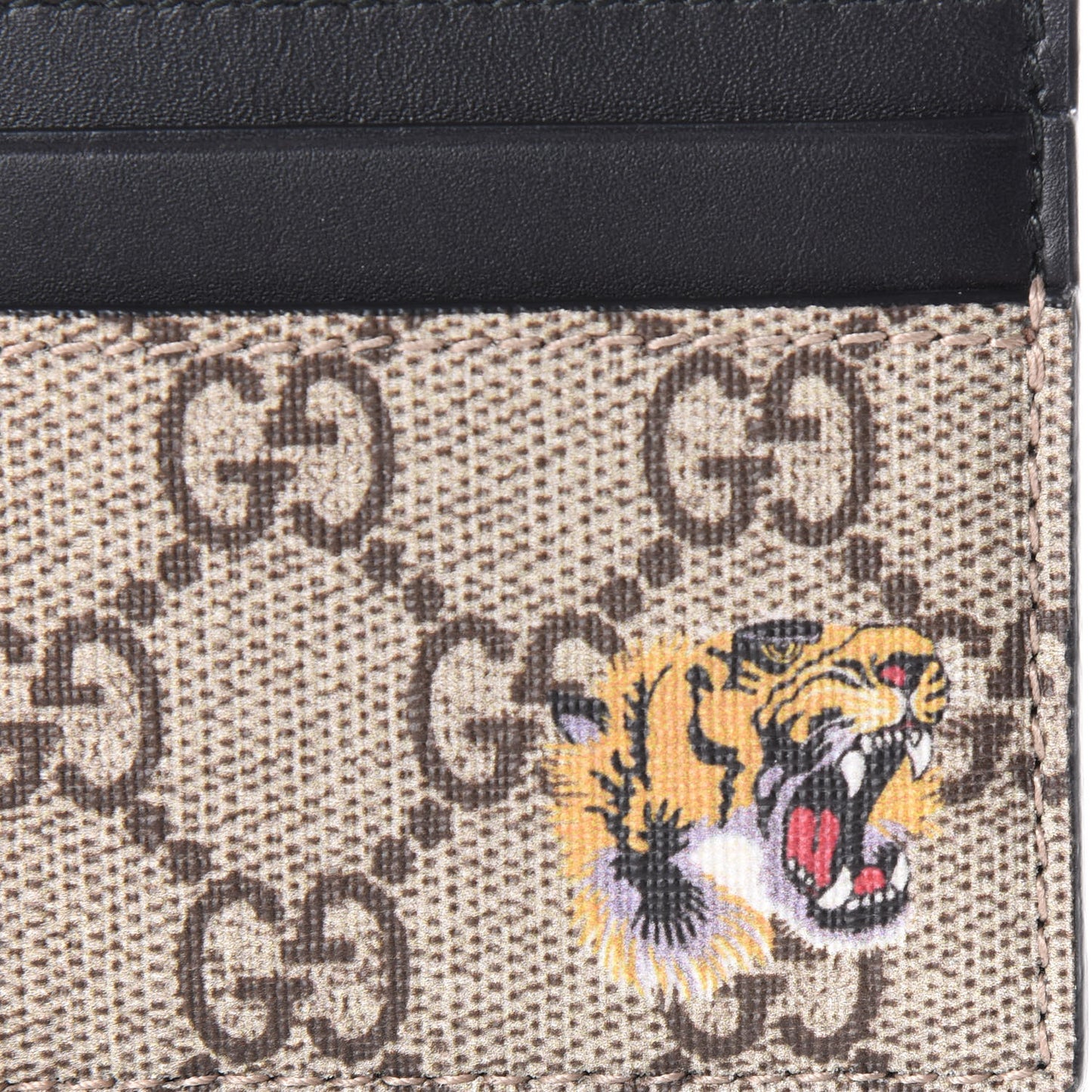 GG Supreme Monogram Tiger Print Card Holder Black