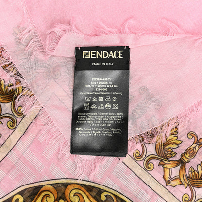 Fendi X VERSACE Silk FF Baroque Fringe Scarf Gold Pink 3 of 3