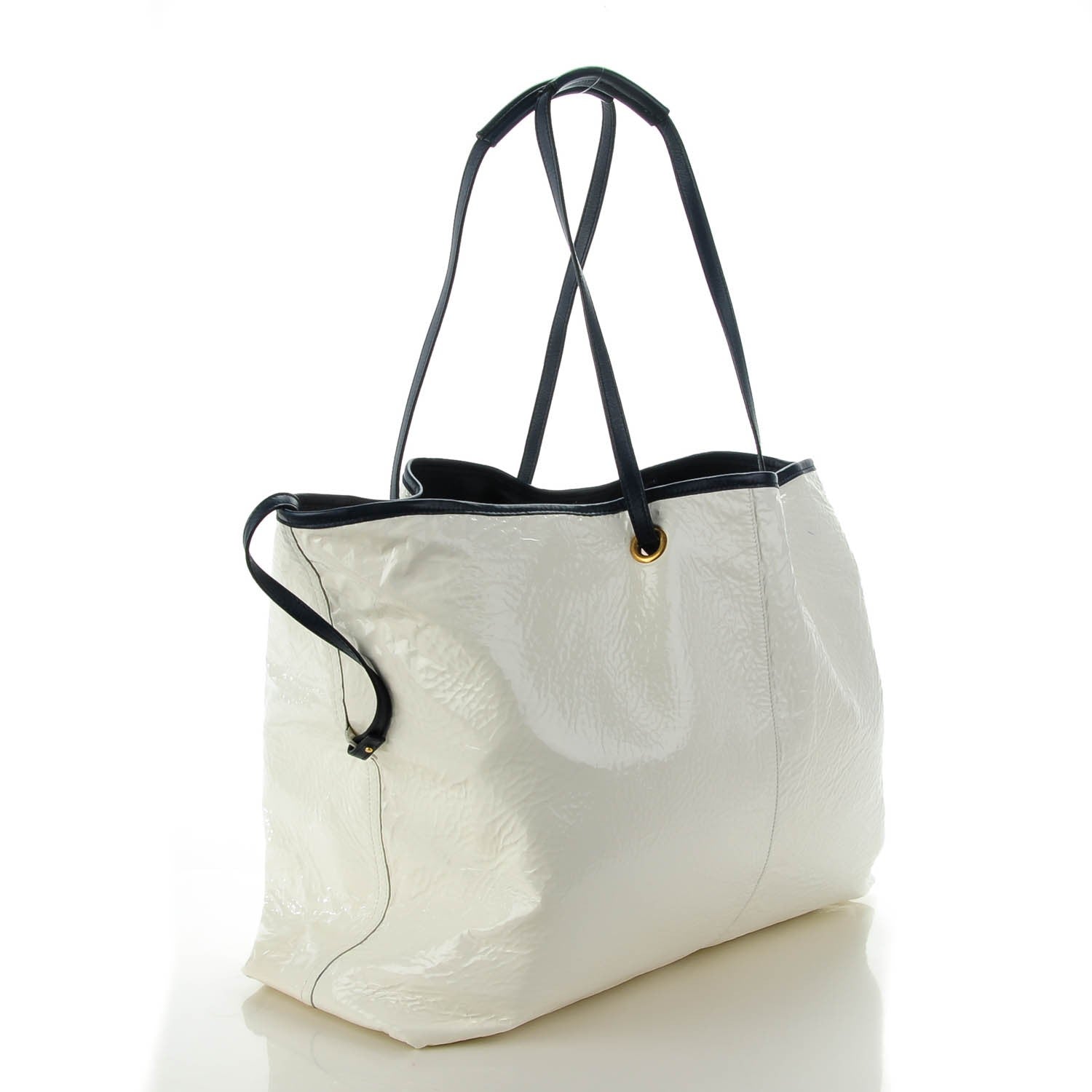 Saint Laurent Lambskin Patent Large Neo Double Reversible Tote Navy White 4 of 8
