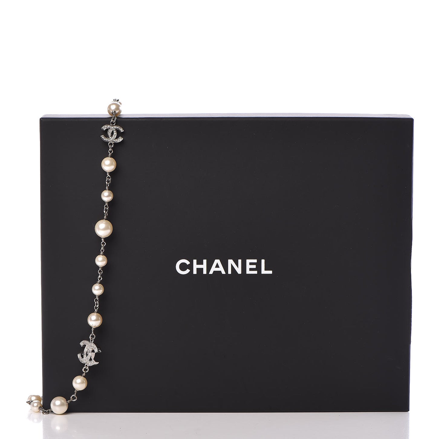 Crystal Pearl CC Long Necklace Silver