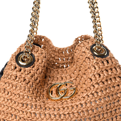 Gucci Raffia Effect Medium GG Marmont Shoulder Tote Bag Natural Black 10 of 11