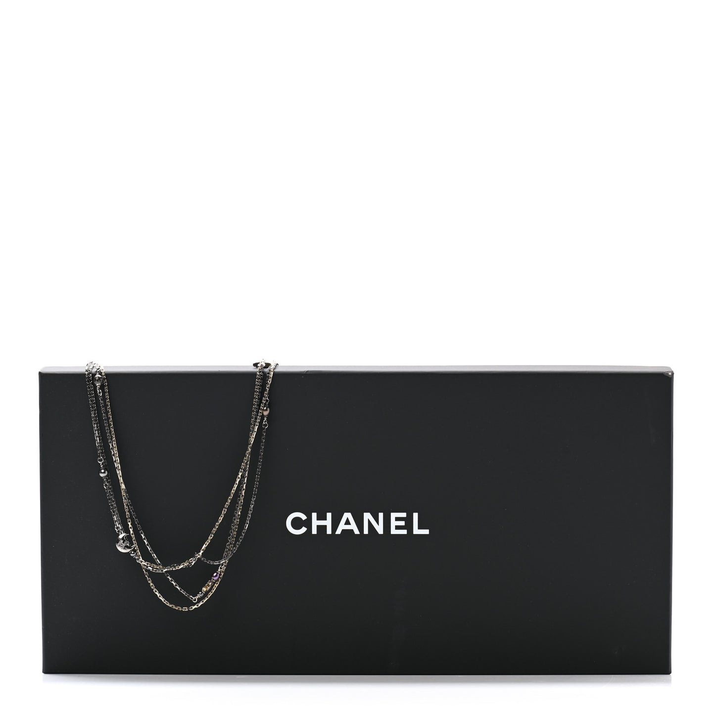 Glass Pearl Strass CC Long Necklace Gold Silver