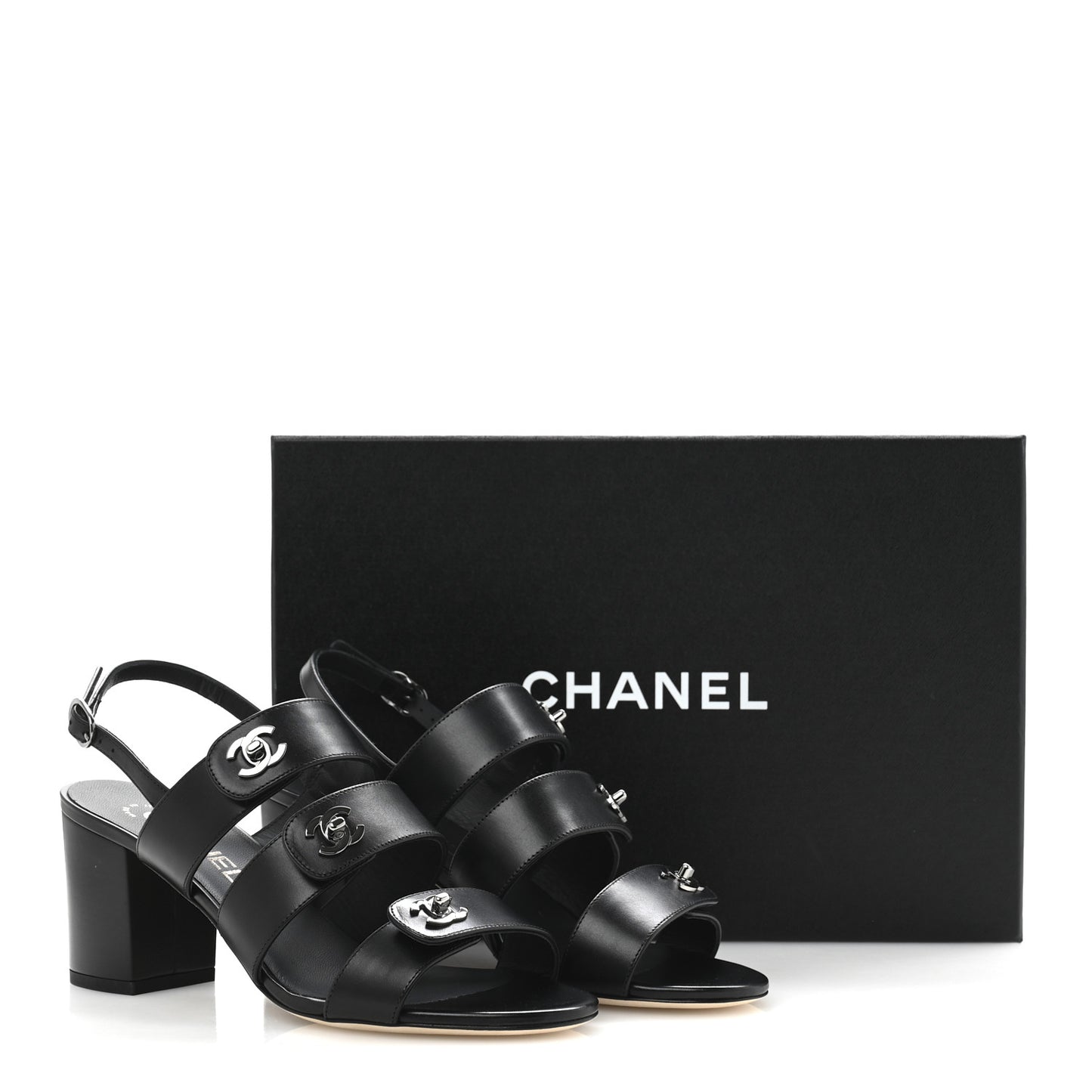Calfskin CC Turnlock Sandals 38 Black