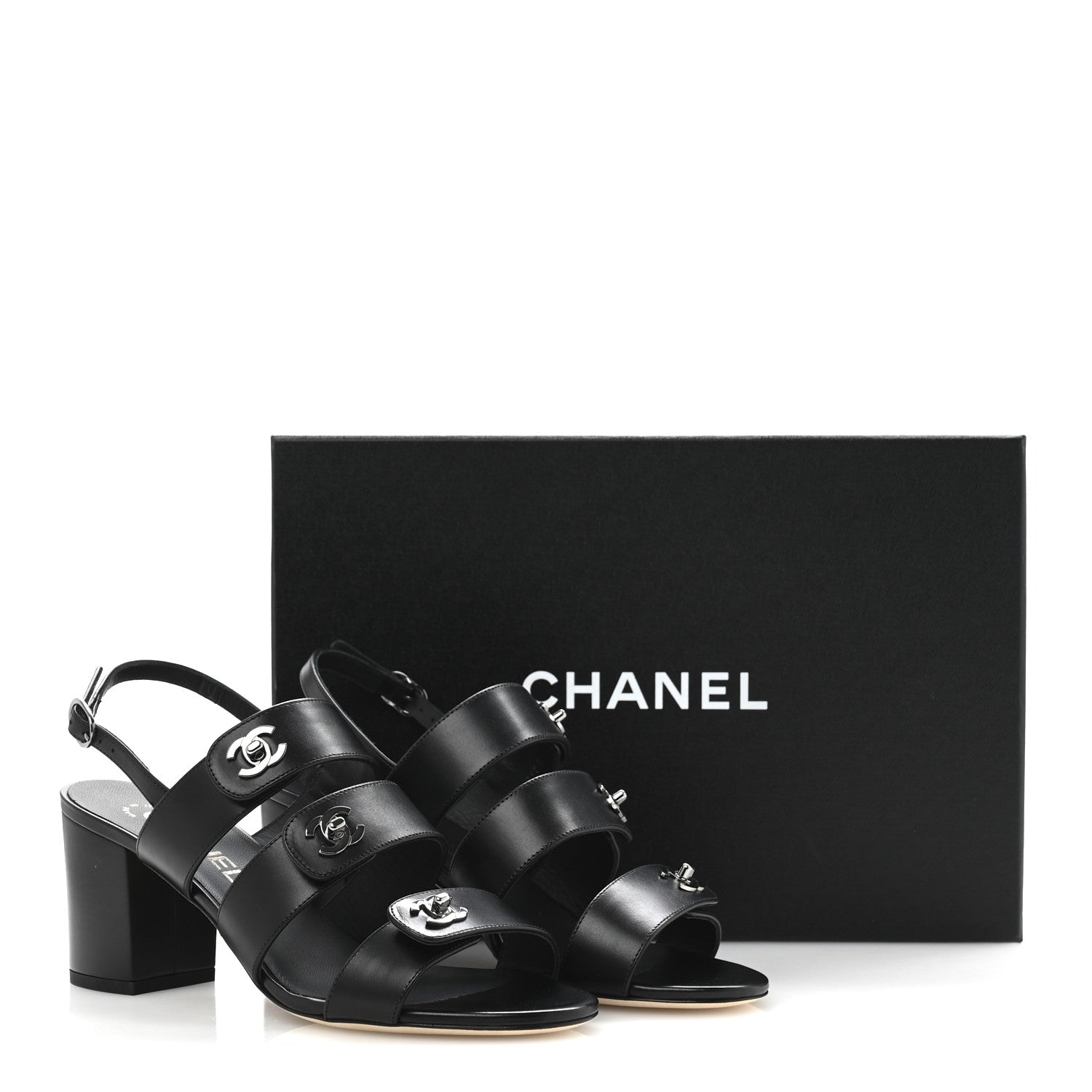 Chanel Calfskin CC Turnlock Sandals 38 Black 10 of 10
