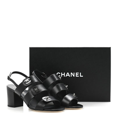 Chanel Calfskin CC Turnlock Sandals 38 Black 10 of 10