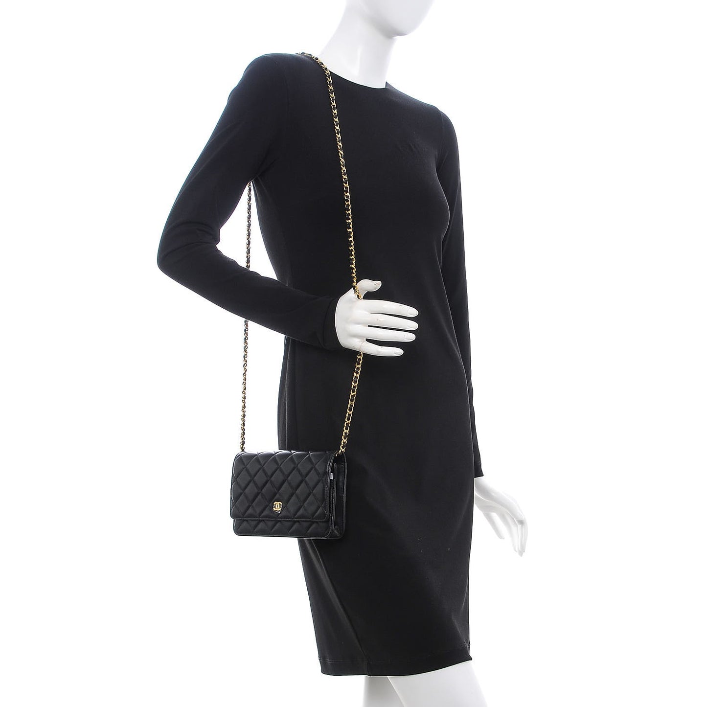 Lambskin Quilted Wallet On Chain WOC Black