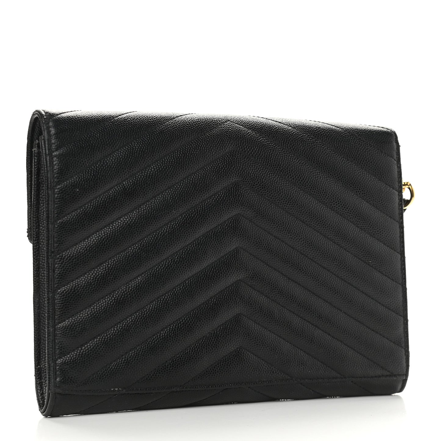 Grain De Poudre Matelasse Chevron Monogram Envelope Clutch Black