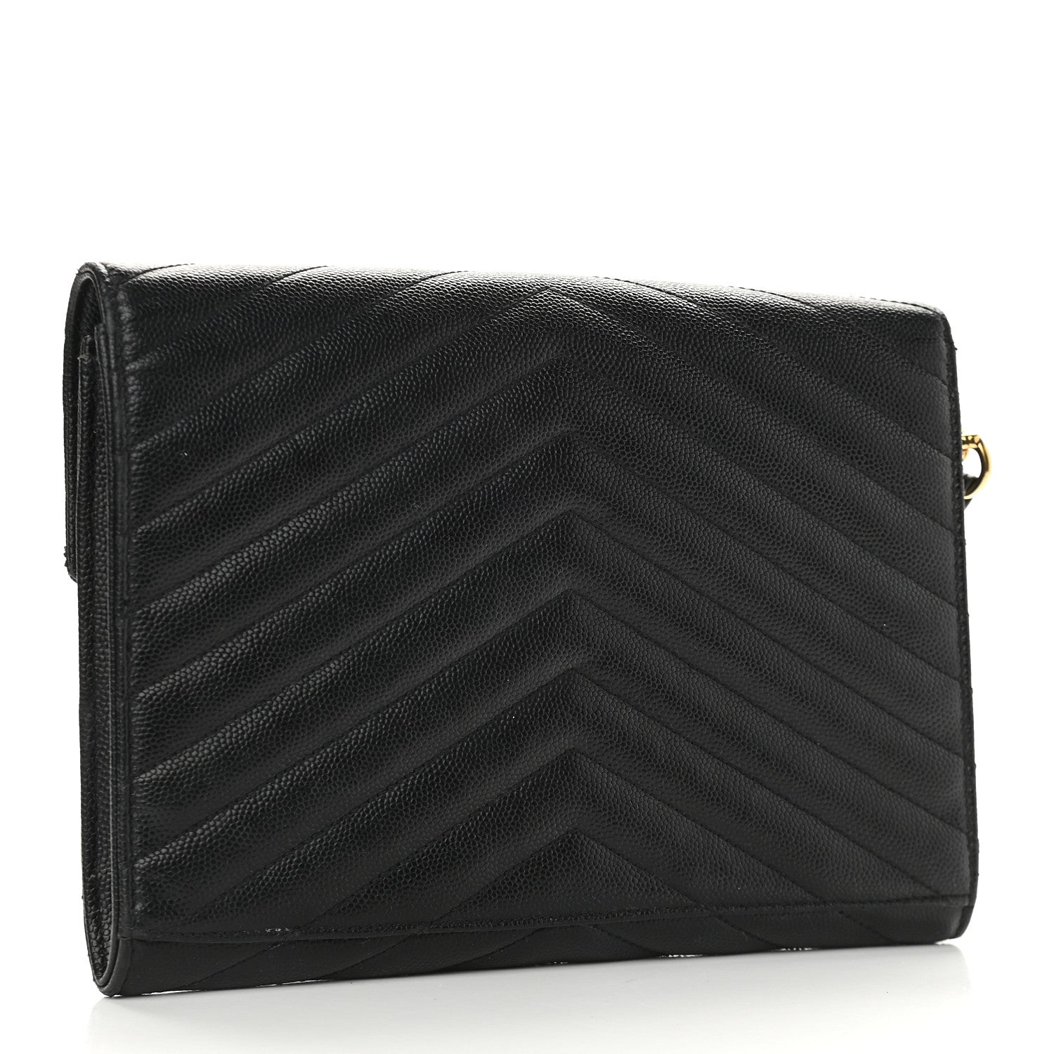 Saint Laurent Grain De Poudre Matelasse Chevron Monogram Envelope Clutch Black 3 of 10