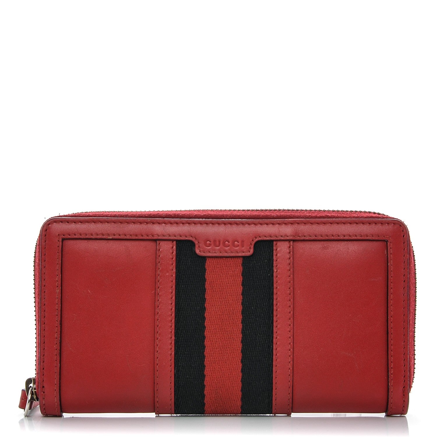 Gucci Calfskin Web Rania Zip Around Wallet Red 1 of 9