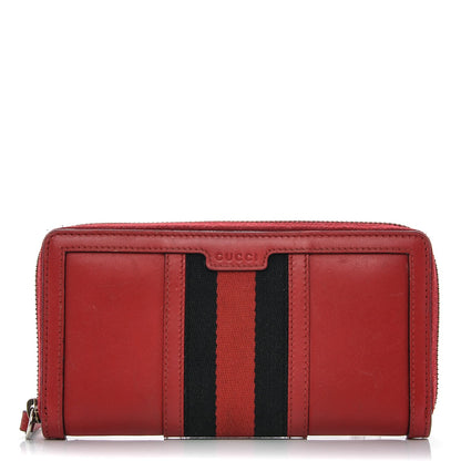 Gucci Calfskin Web Rania Zip Around Wallet Red 1 of 9
