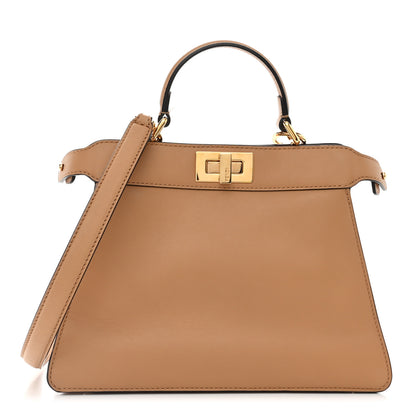 Fendi Vitello Seta Nappa Bi-Color Small Peekaboo I SEE U Satchel Miele Scuro Light Rose Ghianda 1 of 10