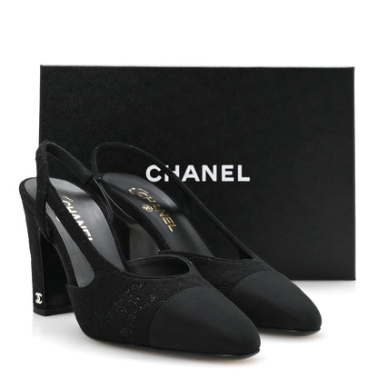 Chanel Wool Grosgrain Cap Toe CC Slingback Pumps 41 Black 9 of 9