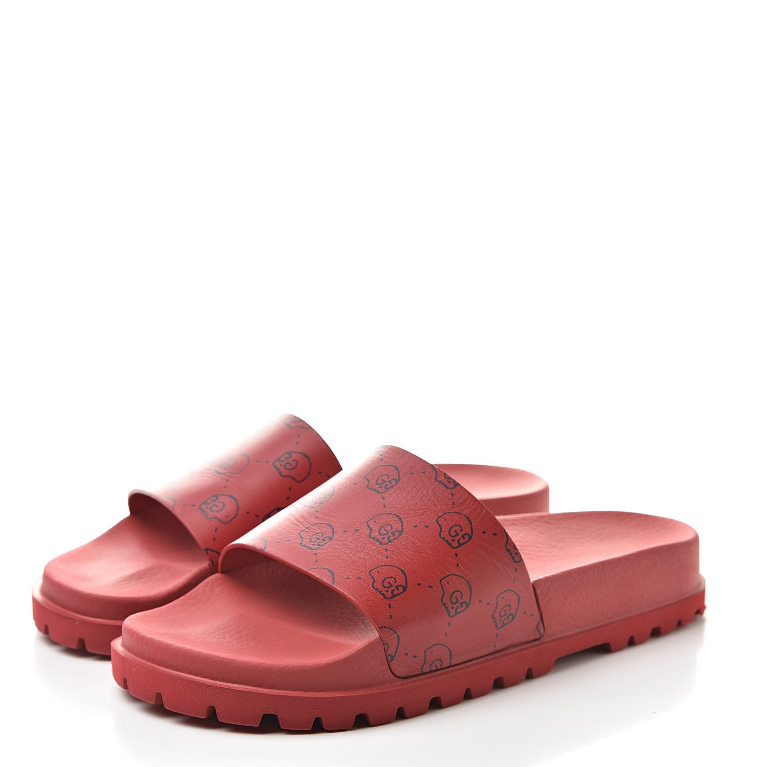 Gucci Calfskin Rubber GucciGhost Hamlet Skull Mens Lug Sole Slide Sandals 7 Hibiscus Red Blue Agata 3 of 8